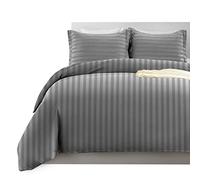 Imperial Rooms Satin Stripe Double Duvet Set - Premium Hotel Quality Quilt Cover Double Bedding Set 3 Pcs - Ultra Soft Double Duvet Cover With Button Closure (Grey 200x200 Cm)