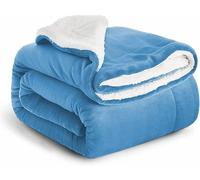 Imperial Rooms Sherpa Fleece Blanket Bed Throws Blankets For Sofas Soft Fluffy Thick Blanket Reversible Microfiber Throw (Blue, King (230 x 270 Cm))