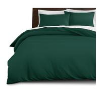 Imperial Rooms Single Duvet Cover Set Brushed Microfiber Plain Bedding Set Button Closure Ultra Soft 2 PCs Quilt Cover with Pillow Case (135 x 200 Cm Emerald)