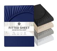 Imperial Rooms Single Fitted Sheet 40 Cm Bed Sheets - Brushed Microfiber Shrinkage and Fade Resistant Fitted Bed Sheet Extra Deep Pocket (Navy)