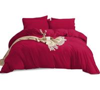 Imperial Rooms Super King Duvet Set Brushed Microfiber 3 Piece Plain Bedding Sets with Pillow Cases Ultra Soft Duvet Cover with Button Closure (260 x 220 Cm Burgundy)