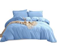 Imperial Rooms Super King Duvet Set Brushed Microfiber 3 Piece Plain Light Blue Bedding Sets with Pillow Cases -Ultra Soft Duvet Cover with Button Closure (260 x 220 Cm)