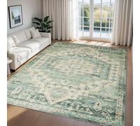 Imperial Rooms Vintage Green Rugs Living Room Extra Large 240 x 340 Short Pile Area Rugs for Bedroom Machine Washable Non Slip Carpet for Kids Room Soft Vintage Design Boho Rug, Ember