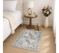 Imperial Rooms Washable Rugs Living Room Small 60x110 cm - Soft Short Pile Abstract Cream Area Rugs For Bedroom Kitchen Non Slip Carpet Bedside Rug Traditional Vintage Boho Cashmere Rug, Coastal