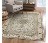 Imperial Rooms Washable Rugs Living Room Small 60x110 cm - Soft Short Pile Beige Area Rugs For Bedroom Non Slip Carpet Bedside Rug Traditional Floral Design Vintage Boho Cashmere Rug, Willow Beige