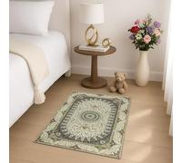 Imperial Rooms Washable Rugs Living Room Small 60x110 cm - Soft Short Pile Grey Area Rugs For Bedroom Non Slip Carpet Bedside Rug Traditional Floral Design Vintage Boho Cashmere Rug, Willow Grey
