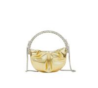 IMPERIAL STUDIOS Elegant Metallic Rhinestone Handle Evening Clutch - Luxury PU Leather Handbag for Women’s Weddings, Parties & Formal Events(Metallic Gold)