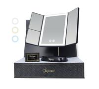 Imperio Luxurious Gold Trifold Vanity Mirror with 60 LED Lights, Dimmable, 5X & 7X Magnification, Portable & Rechargeable Makeup, Light for Dressing Table - LED, Magnifying Desk