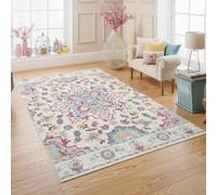 Imperium Homeware Machine Washable Rug, 120x170cm, Non-Slip Backing, Short Pile, Non-Shedding, Pet-Friendly - Area Rug for Living Room & Bedroom, Floral Multicolour