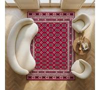 Imperium Homeware Machine Washable Rug, 160x230cm, Non-Slip Backing, Short Pile, Non-Shedding, Pet-Friendly - Area Rug for Living Room & Bedroom, Bokhara Red