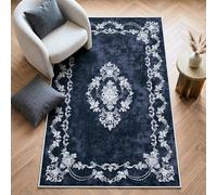 Imperium Homeware Machine Washable Rug, 160x230cm, Non-Slip Backing, Short Pile, Non-Shedding, Pet-Friendly - Area Rug for Living Room & Bedroom, Imperial Eclipse Charcoal with Ivory Detailing