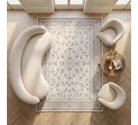 Imperium Homeware Machine Washable Rug, 200x300cm, Non-Slip Backing, Short Pile, Non-Shedding, Pet-Friendly - Area Rug for Living Room & Bedroom, Medallion Pattern, Ivory Silver
