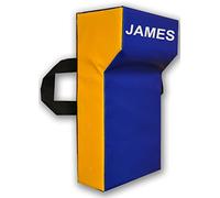 Implay® Rugby - Professional Grade Tackle Wedge Hit Shield Pad - Heavy Duty PVC/High Density Foam - Blue & Yellow - 60cm x 35cm x 12.5cm WITH NAME.