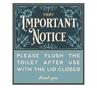 Important Notice Please flush the toilet after use with the lid closed - Vintage style toilet sign - Size 80mm x 90mm - Self adhesive vinyl sticker (10)