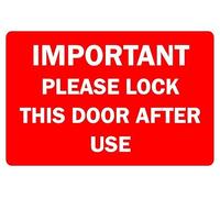 Important please lock door after use safety sign - Self adhesive sticker (300mm x 200mm)