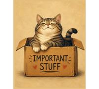 Important Stuff Cat Themed Notebook For Cat Lovers, Cute Cat Journal, 110 Lined Pages, 7.5" x 9.25", Paperback: Adorable Cat in a Box, Funny Notes, ... Random Thoughts, And Everyday Writing