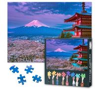Impossible Challenging Jigsaw Puzzle 1000 Pieces Red Pagoda and Cherry Blossom Jigsaw Puzzles for Adult Home Decor Mt Fuji at Sunrise Puzzles Birthday Party Gifts for Family Friends 27.5"X19.7"