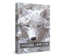 Impossible Flower Wolf Puzzles for Adults 1000 Pieces, Hard Difficult Animals White Jigsaw Puzzles, Floral Winter Wolves Art Puzzles