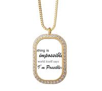 Impossible Possible Quote Necklace Pendant Diamond Crystal Golden Jewelry