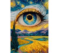 Impossible Puzzles for Adults 1000 Pieces, Eye Starry Night Jigsaw Puzzle Mountain Scenery, Abstract Art Landscape Scenic Challenge Puzzle
