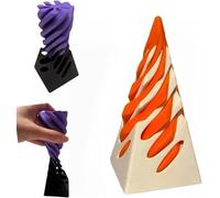 Impossible Pyramid Crossing Sculpture, 8cm 3D Printed Rotating Spiral Cone Fidget Toy for Relief of Stress and Anxiety, Egyptian Pyramid Display Statue Ancient Art Architecture Model (Orange-White)