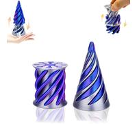 Impossible Pyramid Passthrough Sculpture - 2Pcs 3D Printed Spiral Cone Fidget Toy, Stress and Anxiety Relief Toy, Pass Through Pyramid Fidget Toy for Adult Children (Dazzling Blue)