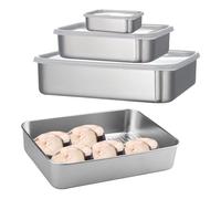 imposyu Set of 3 Food Storage Containers Stainless Steel with Lid Square Meal Prep Boxes 2300 ml, 1000 ml, 500 ml Stainless Steel Container with Lid for Kitchen Freezer Restaurant