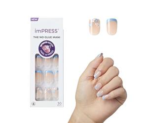 imPRESS Modern French Press-On Nails, No Glue Needed, Blue Tips, Short Square, 33 Ct.