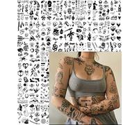 Impressed 48 Sheets Custom Unisex Vintage Patchwork Temporary Tattoos - Small Semi Permanent Minimalist Black Fake Tattoo for Women and Men - Micro Tiny Adult Hand, Sleeve, Finger Tat for Teens (Patch