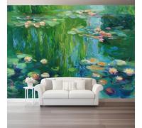 Impressionism 3D Photo Murals Green Water Lilies Pond 200 x 140 Cm Non-Woven Wallpaper Wall Art Photo Wallpaper Wall Mural Home Bedroom Living Room Poster Decoration