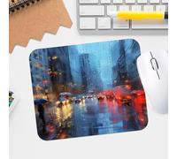 Impressionism Cityscape Rainy Day Desk Mouse Pad - Premium Textured Waterproof Gaming Mousepad with Stitched Edge and Non-Slip Rubber Base
