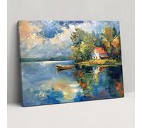Impressionism Lakeside Scene Reflections Canvas Print - Impressionism, Canvas, Home Decoration, Canvas Wall Art, 18" x 12"