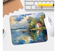 Impressionism Lakeside Scene Reflections Mouse Pad - Premium Textured Waterproof Desk Mousepad with Stitched Edge, Smooth Surface - Durable Non-Slip Gaming and Office Mat