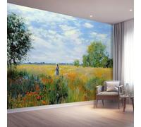 Impressionism Photo Wallpaper Nursery 250 X 175 Cm Yellow Flower Fields People - Non-Woven Premium Art Print Fleece Wall Mural Decoration Restaurant Hall Living Room Hallway