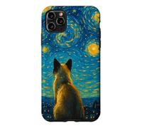 Impressionist Blue Yellow Midnight Sky Swirl Siamese Cat Case for iPhone 11 Pro Max