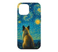 Impressionist Blue Yellow Midnight Sky Swirl Siamese Cat Case for iPhone 12 Pro Max