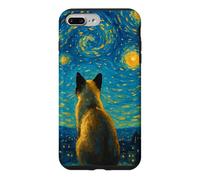 Impressionist Blue Yellow Midnight Sky Swirl Siamese Cat Case for iPhone 7 Plus/8 Plus