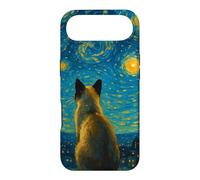 Impressionist Blue Yellow Midnight Sky Swirl Siamese Cat Case for iPhone Air
