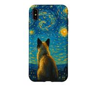 Impressionist Blue Yellow Midnight Sky Swirl Siamese Cat Case for iPhone XS Max