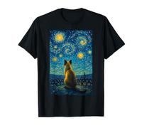 Impressionist Blue Yellow Midnight Sky Swirl Siamese Cat T-Shirt
