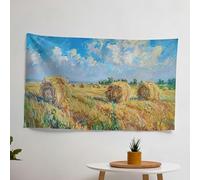 Impressionist Claude Monet Haystacks Wall Tapestry - Vibrant Cotton/Polyester Blend Fabric Art for Bedroom, Living Room, or Dorm - Lightweight Sublimation Print Hanging Tapestry