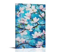 Impressionist Floral Wall Art, Blue Magnolia Flower Botanical Nature Canvas Hanging Paintings Poster Original Painting Style Decor for Living Room Bedroom Offic 20x30inch(50x75cm)