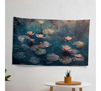 Impressionist Glass Print Claude Monet Water Lilies Wall Tapestry - Vibrant Ranforce Fabric with Sublimation Print, Certified - Lightweight Decorative Art for Bedroom, Living Room, Dorm - Modern
