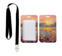 Impressionist Lily Pond Sunset Oil ID Card Holder with Black Lanyard, Pass Holder, Vertical Cards Protector for Teacher, Vertical ID Cards Protector for Doctor, Nurse Accessories Work Teacher Stuff