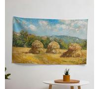 Impressionist Monet Wall Tapestry - Living Ranforce Fabric Decoration With Haystack Printing