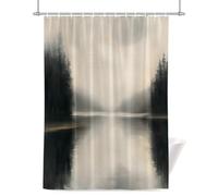 Impressionist Style Shower Curtain for Bathroom, Abstract Black Trees Modernism Lake Waterproof Cloth Fabric Bathroom Accessories Set with 12 Rust Proof Plastic Hooks, 56” x 78”