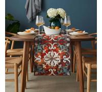 Impressionist Style Table Runner 13x120 inch Red Flowers Modernism Aesthetic Cotton Linen Dining Table Runner Ideal for Dresser Kitchen Coffee Tables - Machine Washable