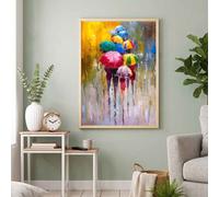 impressionist wooden 50x70cm rainy day umbrella wall frame in multicolour