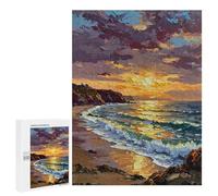 Impressionistic Seascape Painting at Sunset, 500 PCS Adult Tabletop Puzzle, Thoughtful Present - for A Rewarding Weekend Challenge