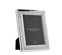 Impressions Silver Plated Patterned Rectangular Photo Picture Frame - 5" x 7". Single Aperture with Velvet Easel Back and Glass Front.